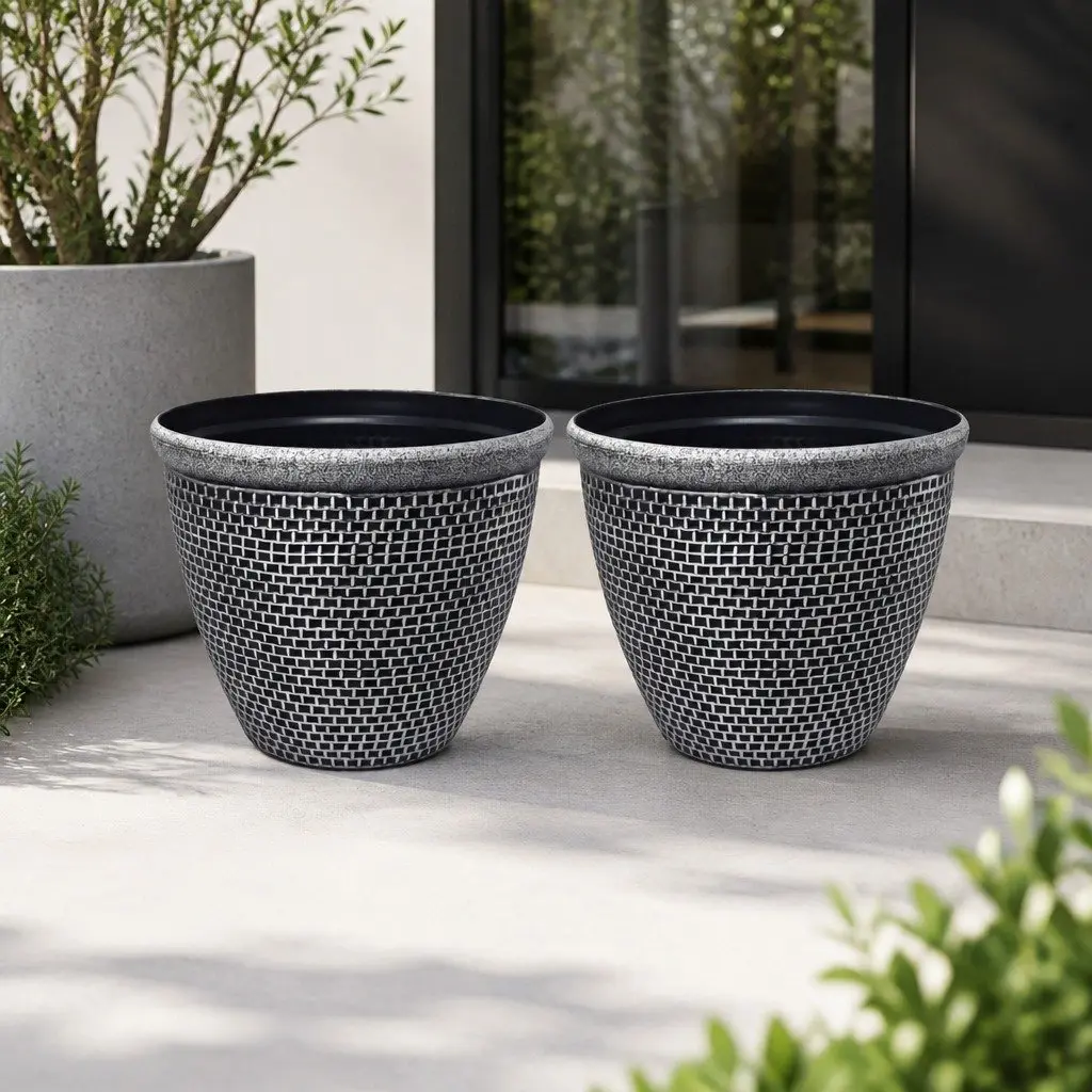 Plastic Plant Pots 30cm Outdoor Garden Planter Set 2 Pcs Drainage Holes