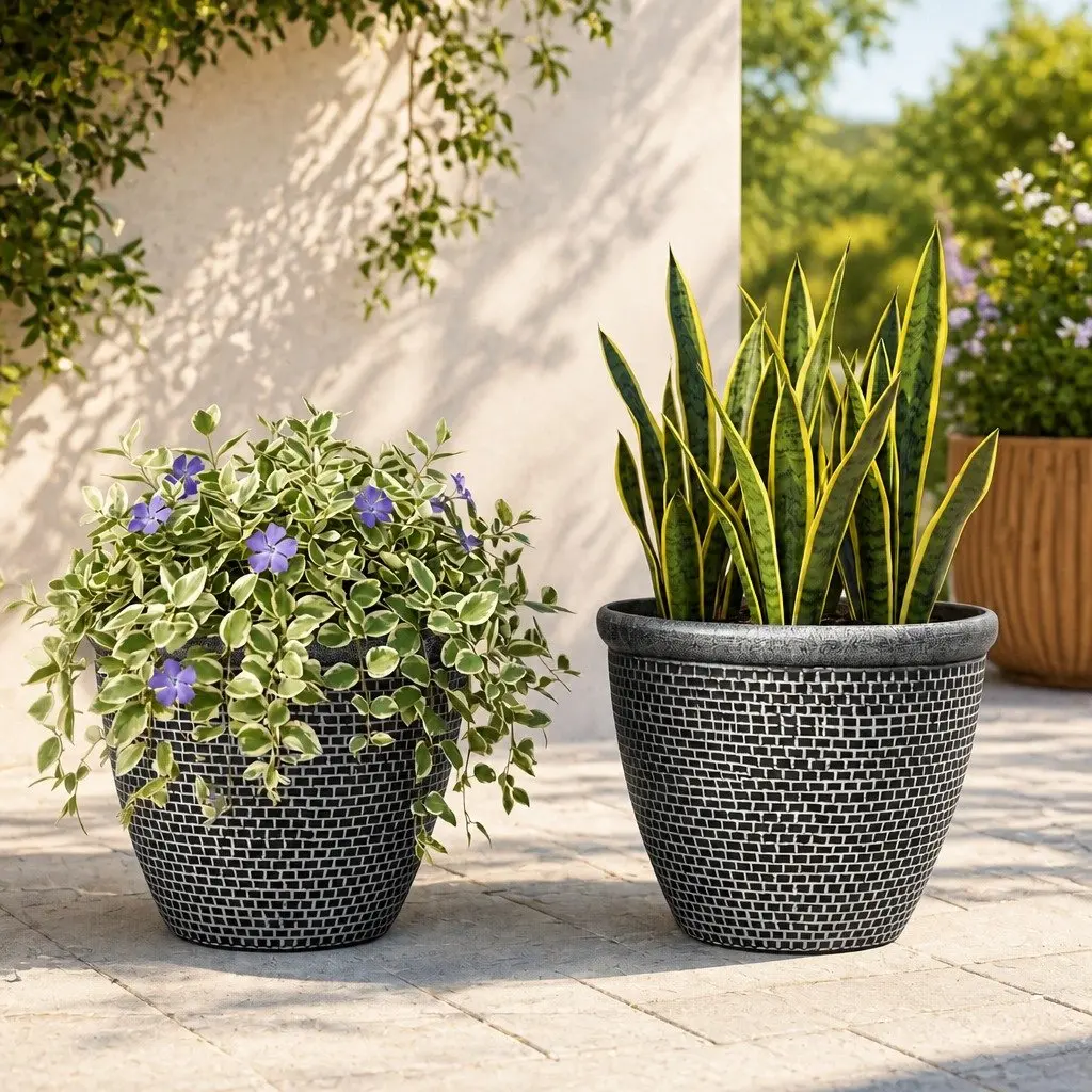 Plastic Plant Pots 30cm Outdoor Garden Planter Set 2 Pcs Drainage Holes