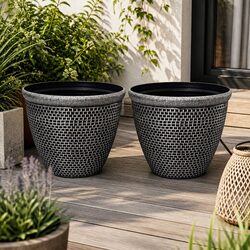 Plastic Plant Pots 36cm Outdoor Garden Planter Set 2 Pieces Drainage Holes