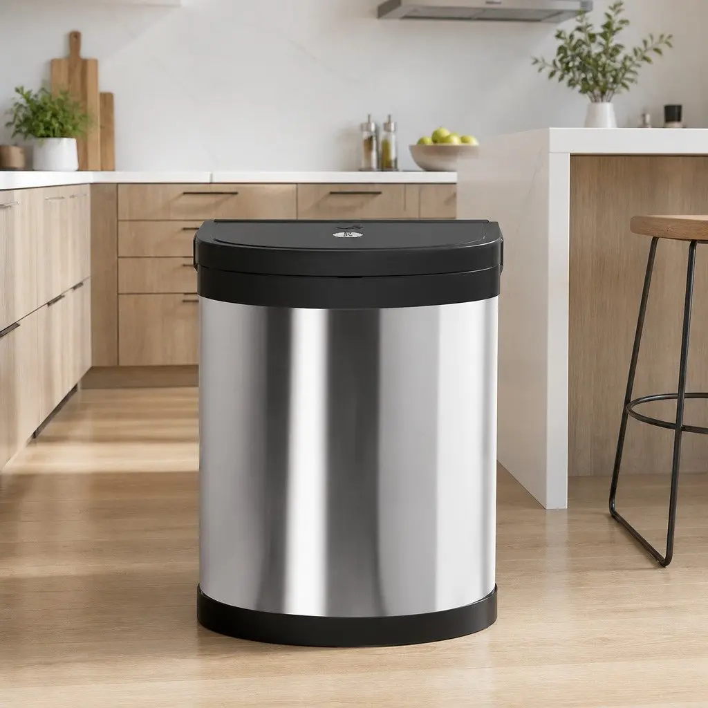 Pull Out Kitchen Bin Stainless Steel 12L Silver Cabinet Waste Dustbin Trash Can
