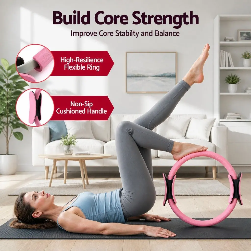 Pilates Ring Set 15 Piece Home Workout Kit with Yoga Ball Resistance Bands Pink Purple