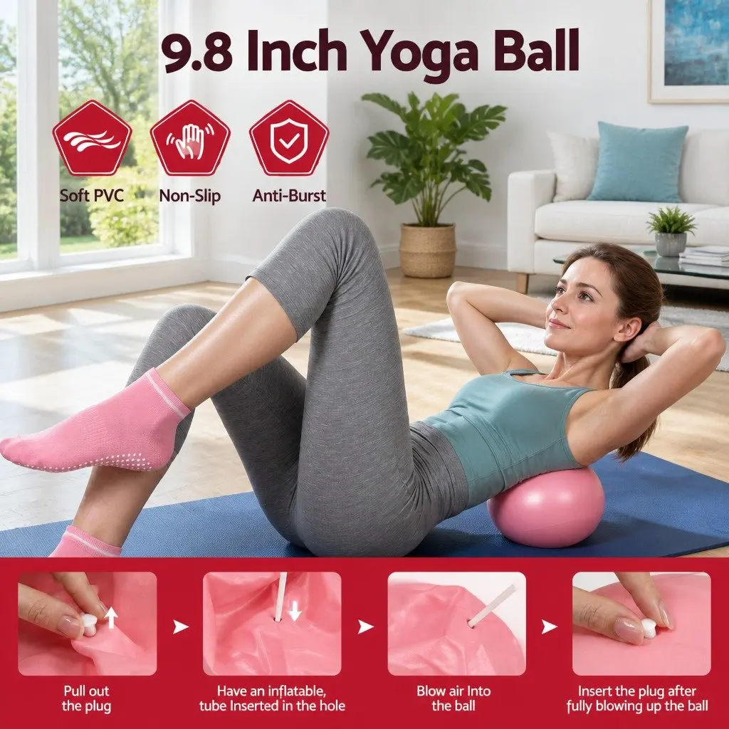 Pilates Ring Set 15 Piece Home Workout Kit with Yoga Ball Resistance Bands Pink Purple
