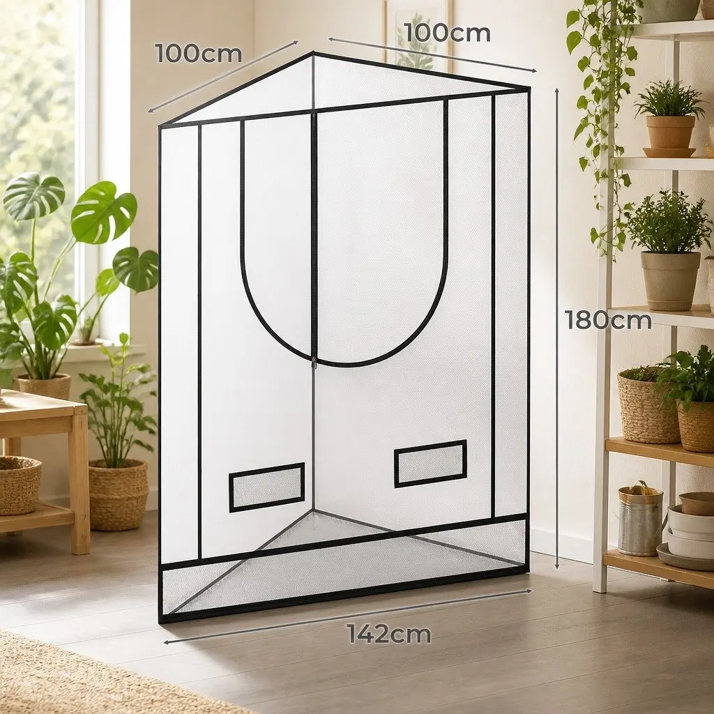 Indoor Grow Tent Hydroponics System Steel Frame 600D Oxford Cloth 100cm x 100cm x 142cm Black