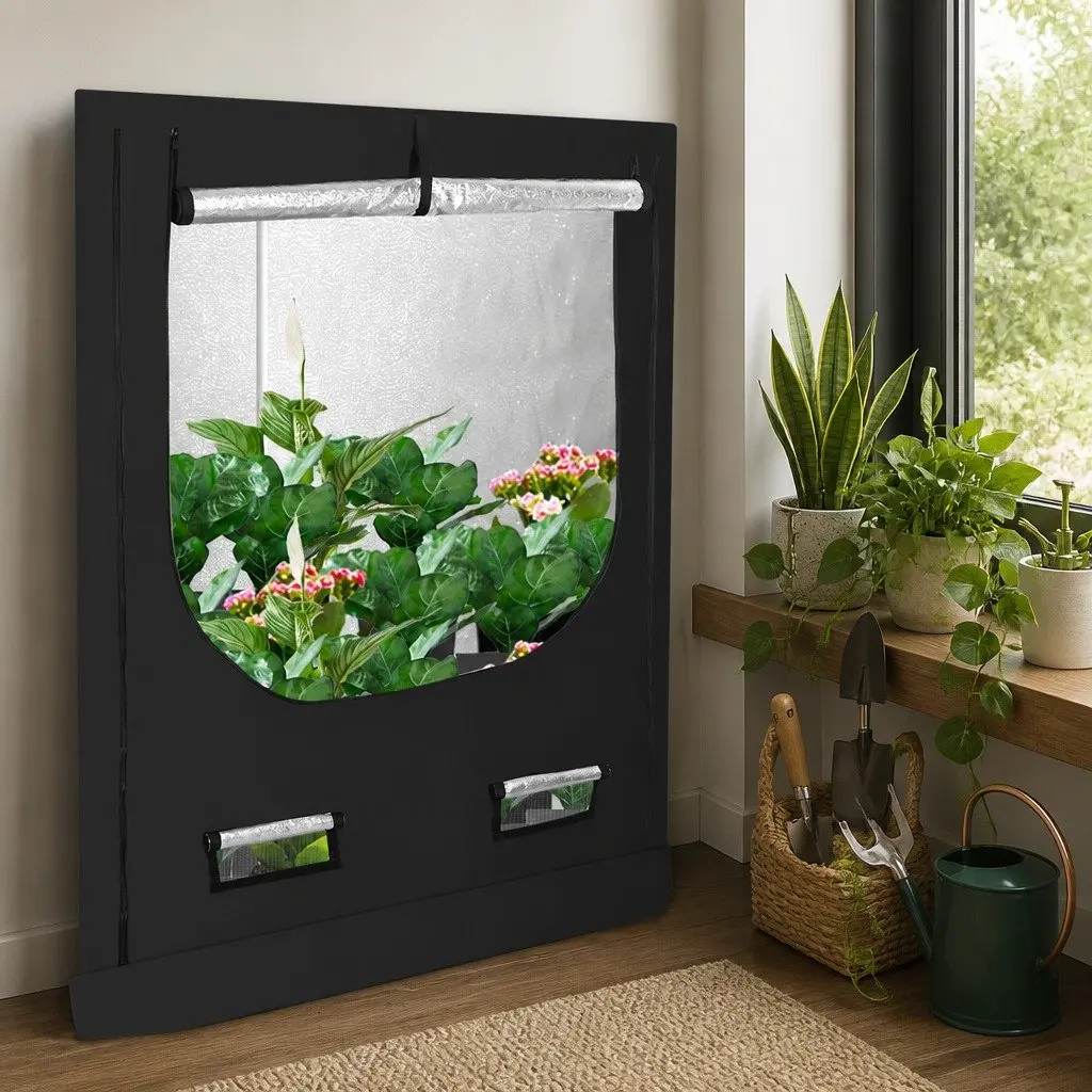 Indoor Grow Tent Hydroponics System Steel Frame 600D Oxford Cloth 100cm x 100cm x 142cm Black