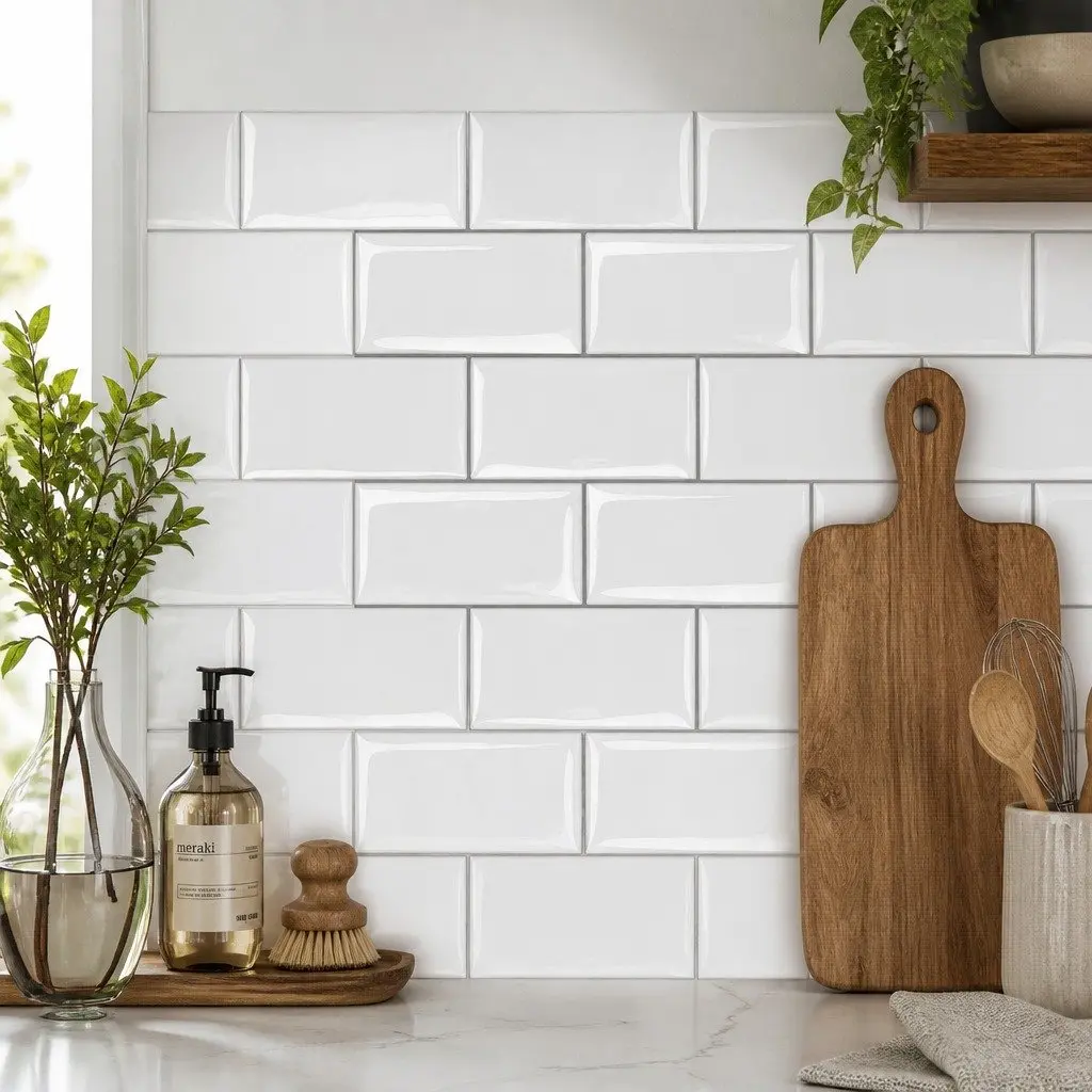 Peel and Stick Subway Tile Backsplash 3D Textured Vinyl 32 x 27 cm White 10 Piece
