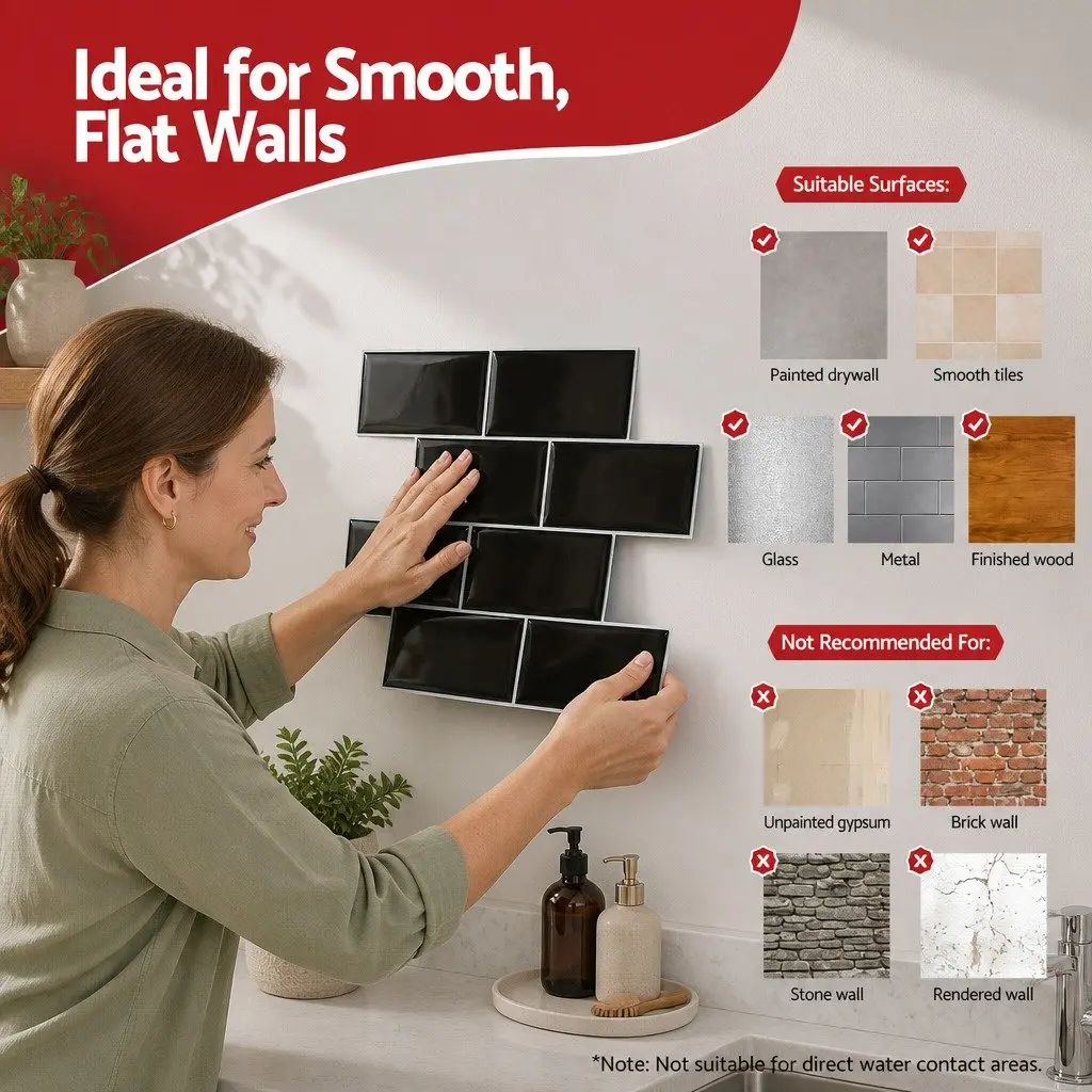 3D Peel and Stick Subway Tiles Vinyl 32 x 27 cm Black 10 Sheets