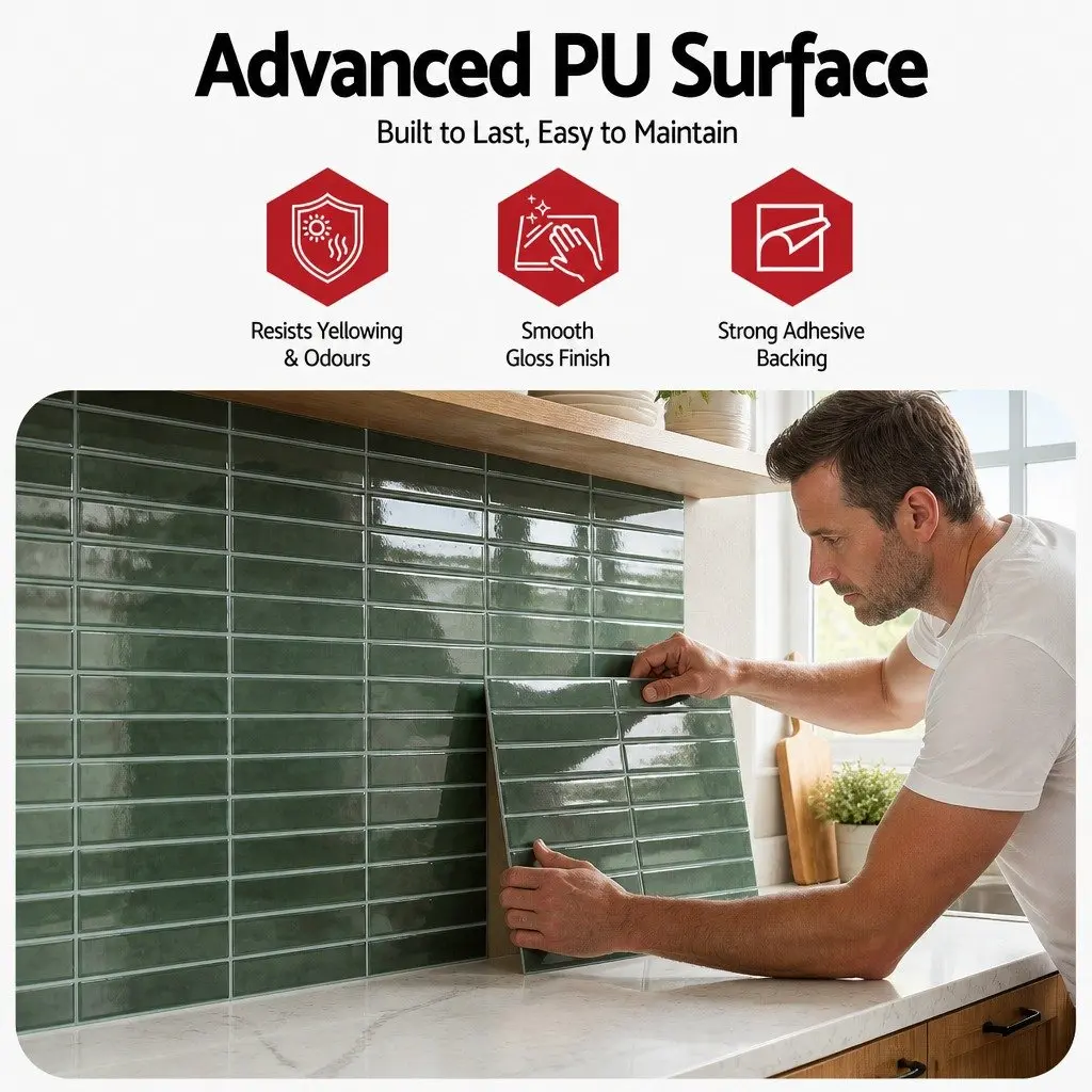 3D Peel and Stick Wall Tiles Vinyl 30.5 x 30.5 cm Green LinearGrid Subway Backsplash
