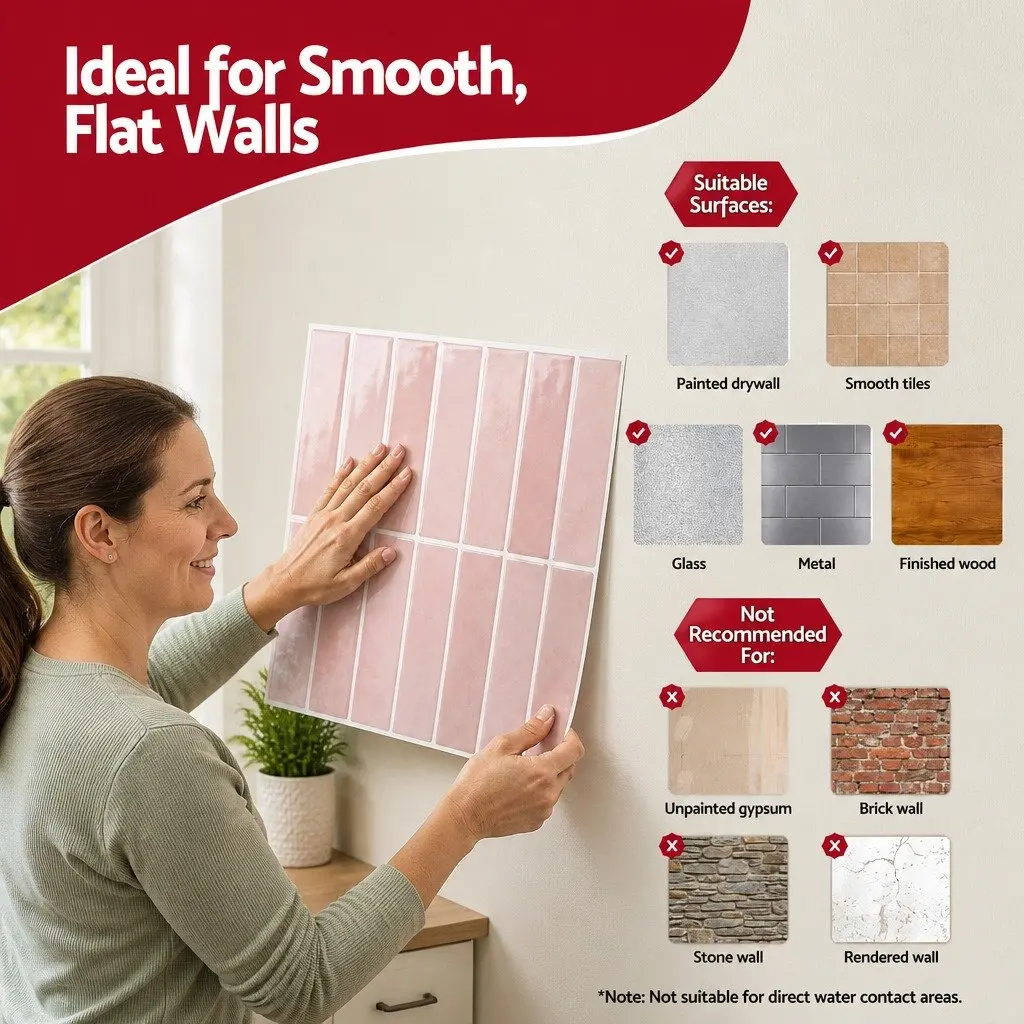 3D Peel and Stick Wall Tiles Pink LinearGrid Subway Backsplash Self Adhesive 10