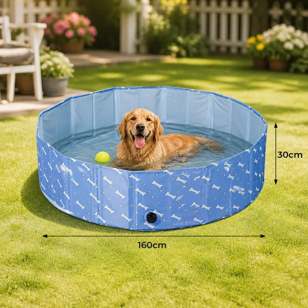 Large Portable Folding Pet Swimming Pool Blue PVC for Indoor Outdoor Bathing and Washing