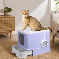 Cat Litter Box Fully Enclosed Toilet Double Door Privacy Ventilation Purple