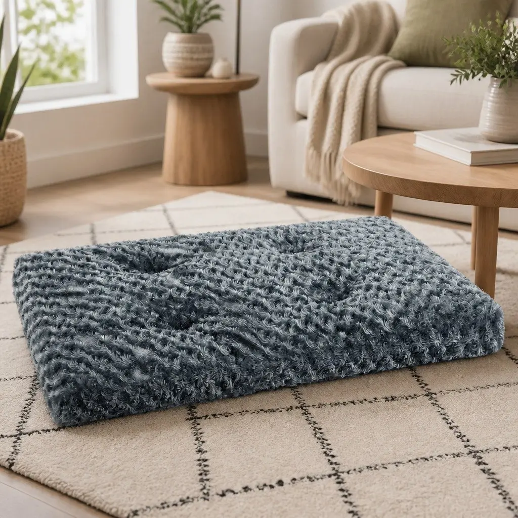 Dog Bed Plush Velvet Soft Calming Washable 119cm Grey Non-Slip Floor Sofa