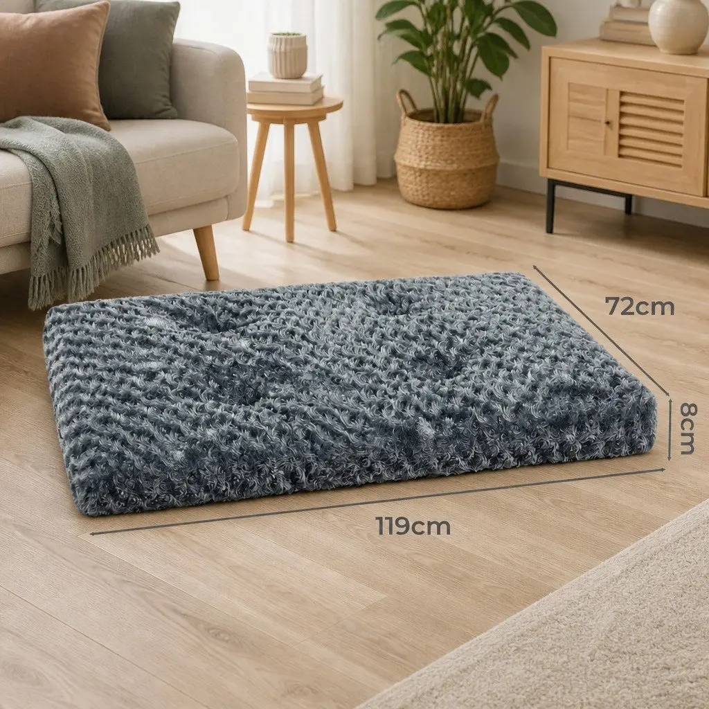 Dog Bed Plush Velvet Soft Calming Washable 119cm Grey Non-Slip Floor Sofa