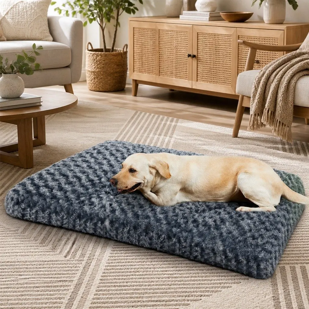 Dog Bed Plush Velvet Soft Calming Washable 119cm Grey Non-Slip Floor Sofa