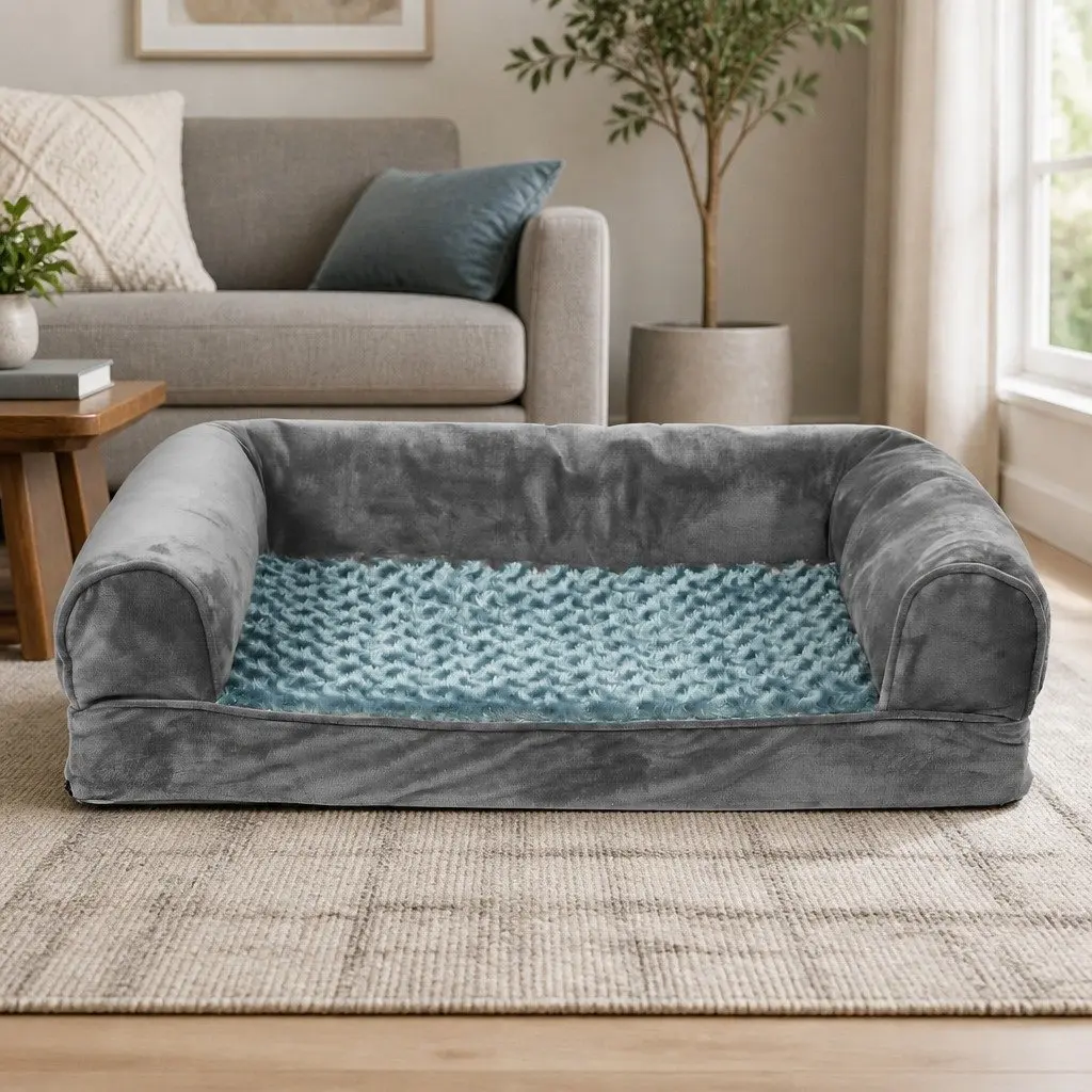 Pet Bed Sofa Dog Bedding Soft Warm Orthopaedic Memory Foam Large Grey Lounger