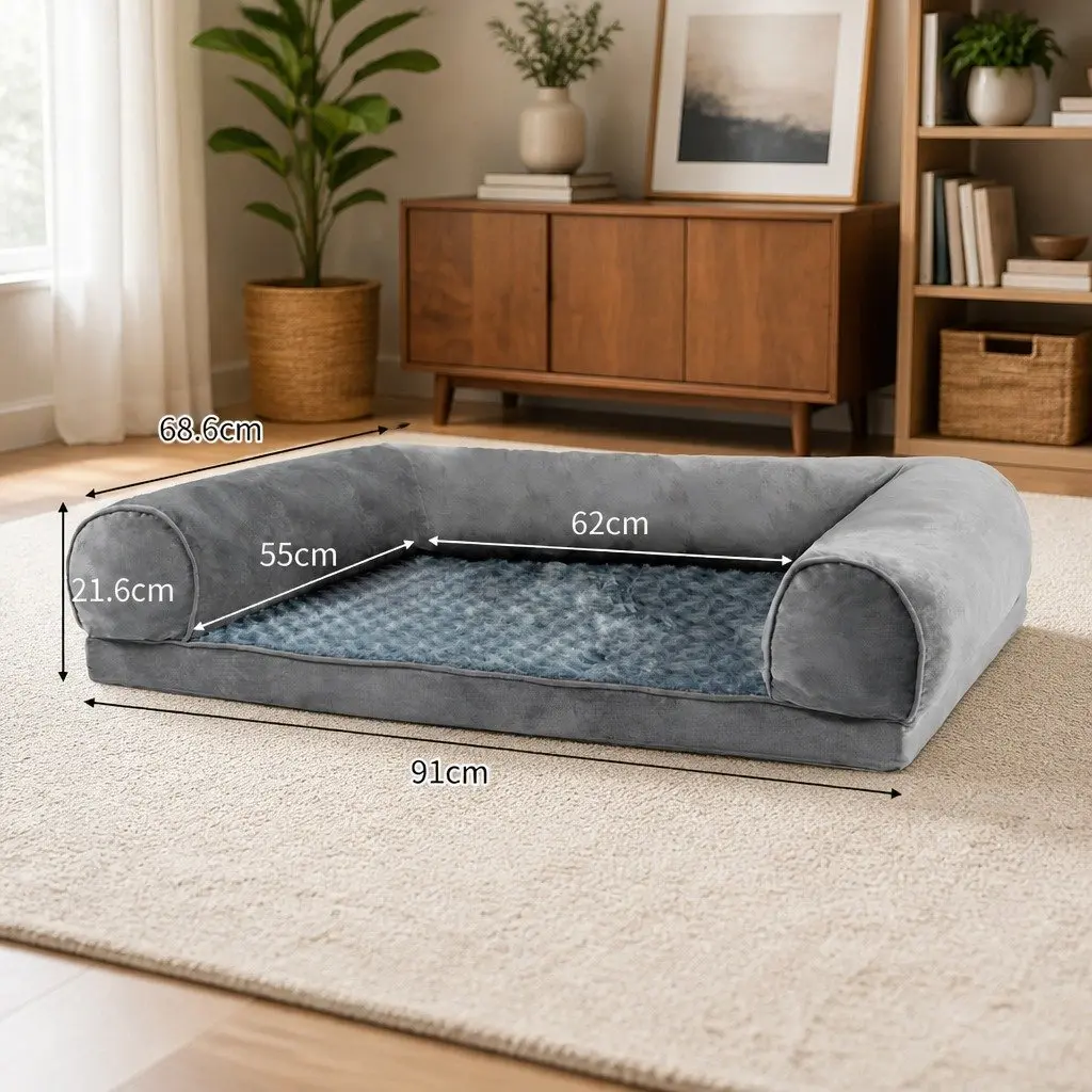 Pet Bed Sofa Dog Bedding Soft Warm Orthopaedic Memory Foam Large Grey Lounger