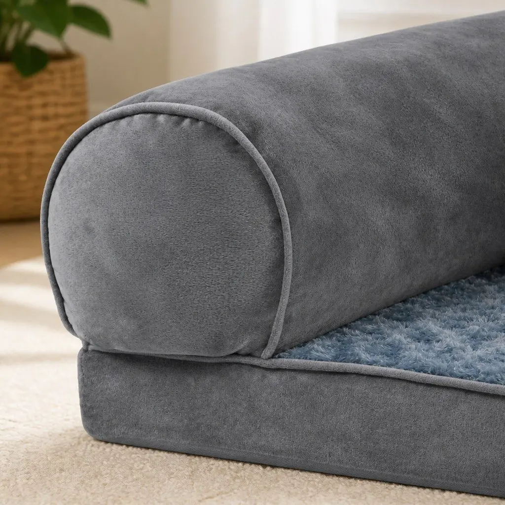 Pet Bed Sofa Dog Bedding Soft Warm Orthopaedic Memory Foam Large Grey Lounger