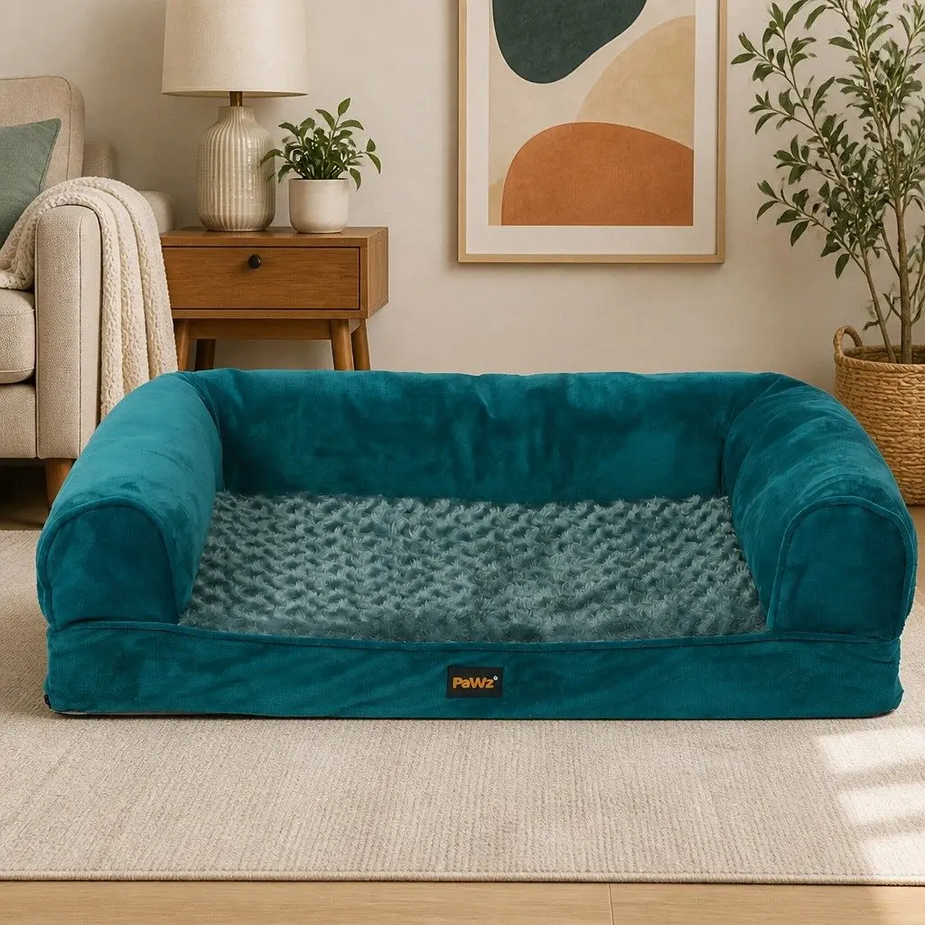 Pet Bed Sofa Orthopaedic Memory Foam Medium Blue Grey