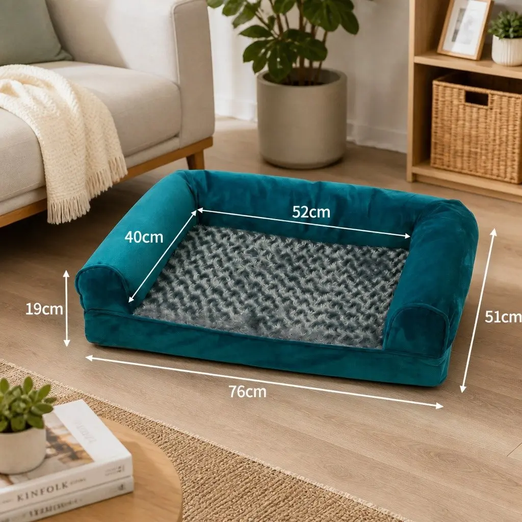 Pet Bed Sofa Orthopaedic Memory Foam Medium Blue Grey