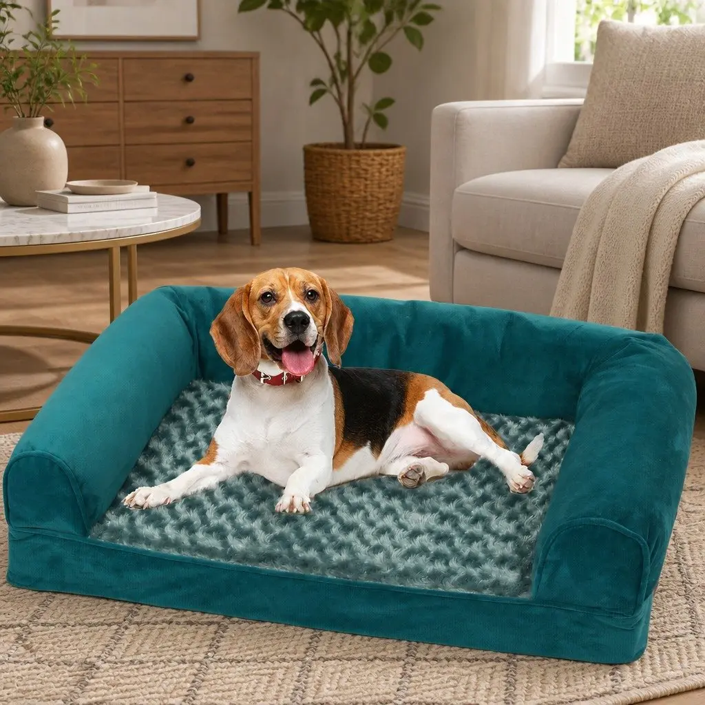 Pet Bed Sofa Orthopaedic Memory Foam Medium Blue Grey