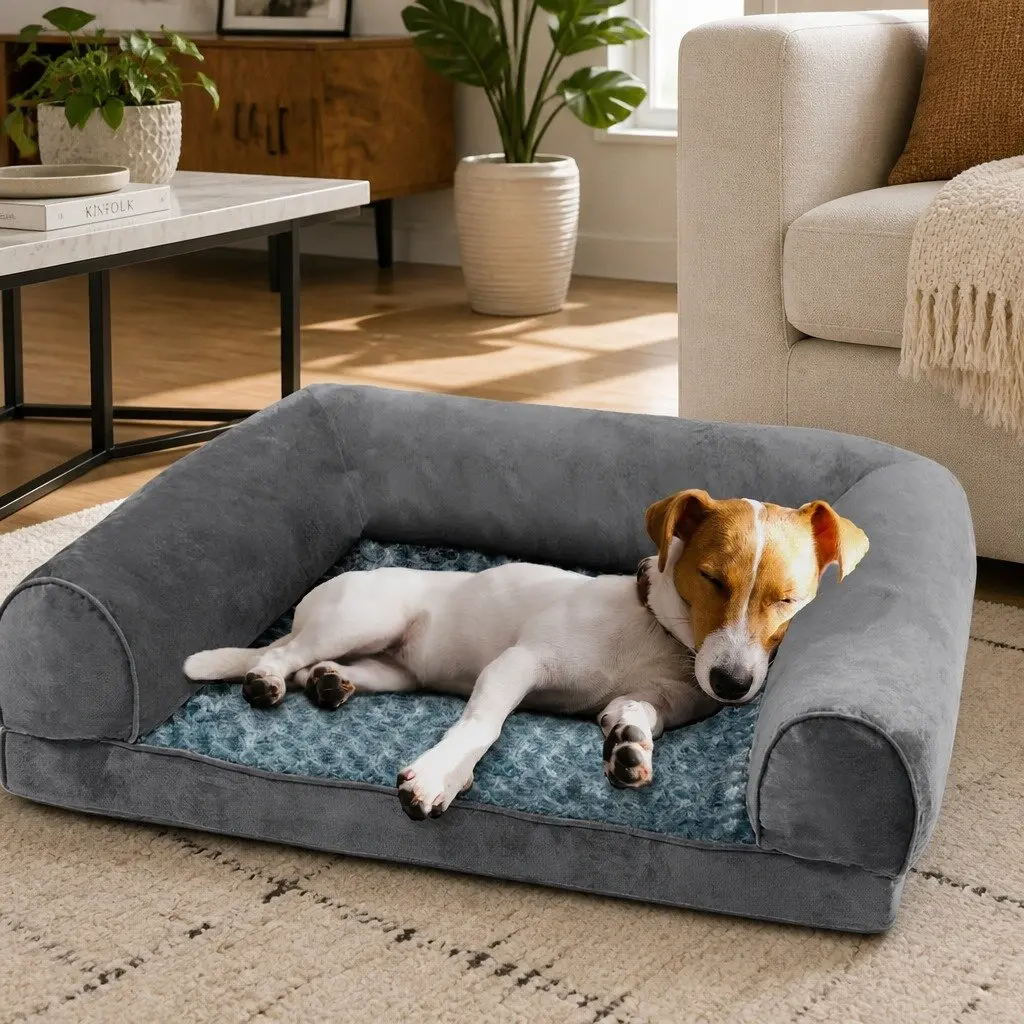 Pet Bed Orthopaedic Memory Foam Medium Grey