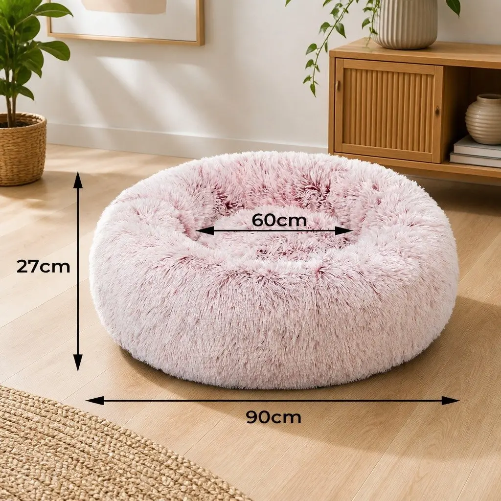 Donut-Shape Removable Cover Pet Bed Plush Large Pink