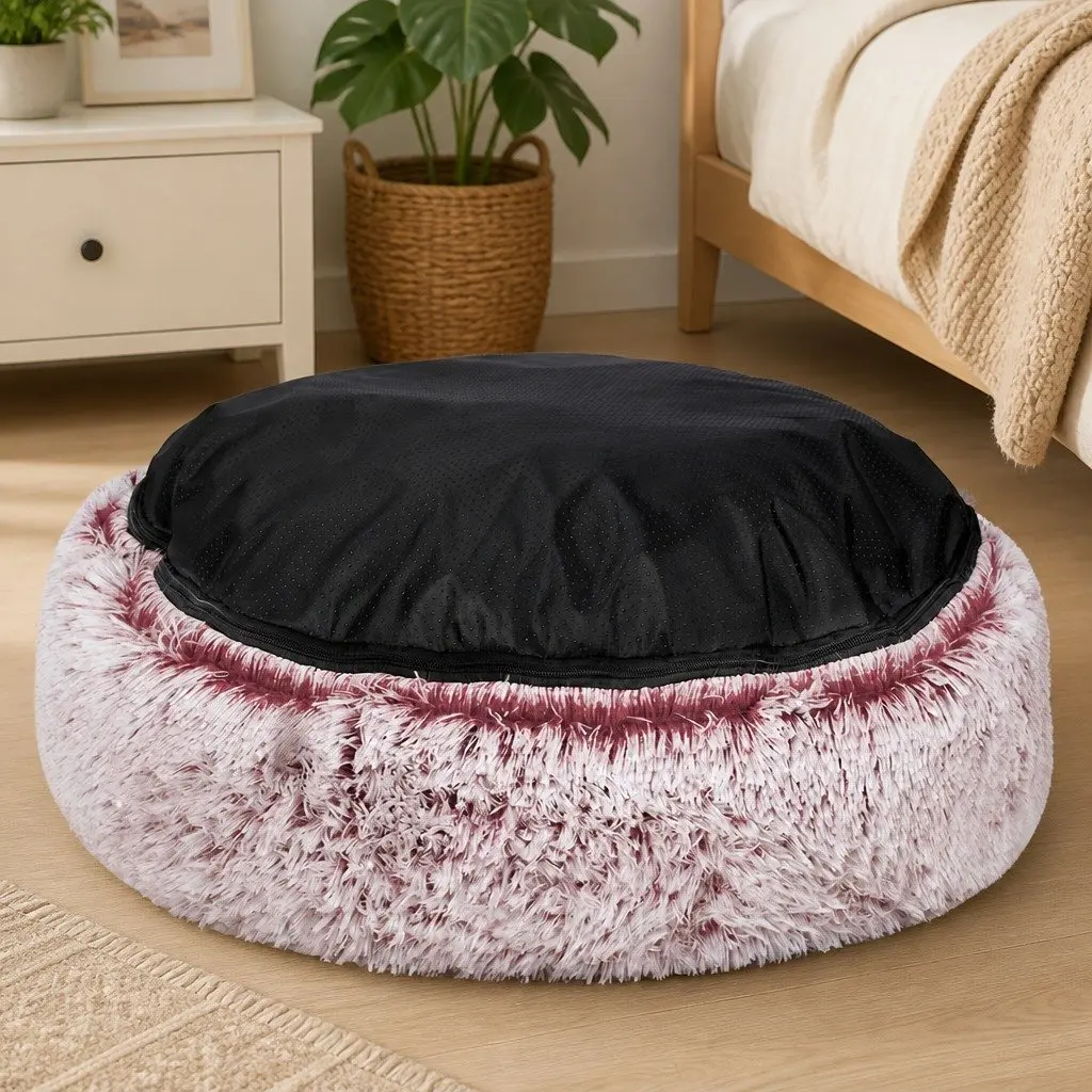 Donut-Shape Removable Cover Pet Bed Plush Large Pink
