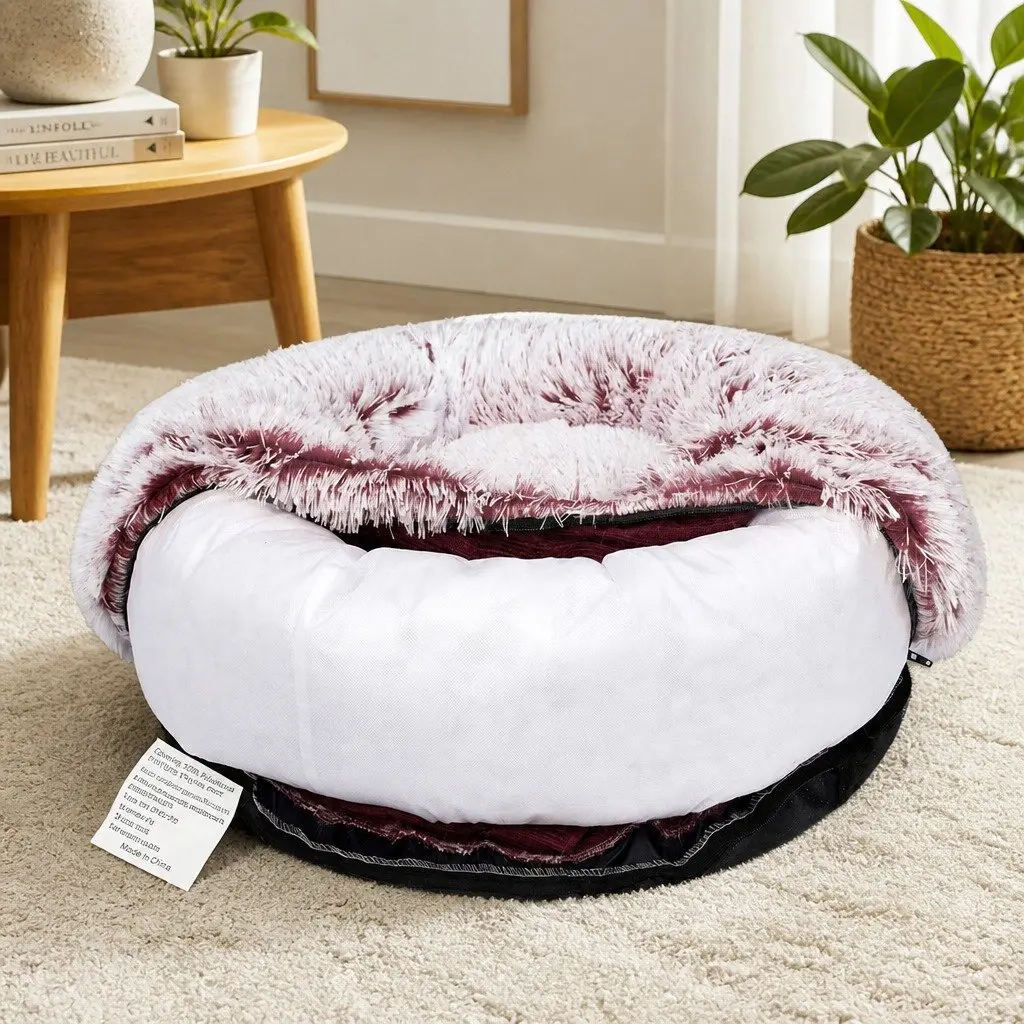 Donut-Shape Removable Cover Pet Bed Plush Large Pink