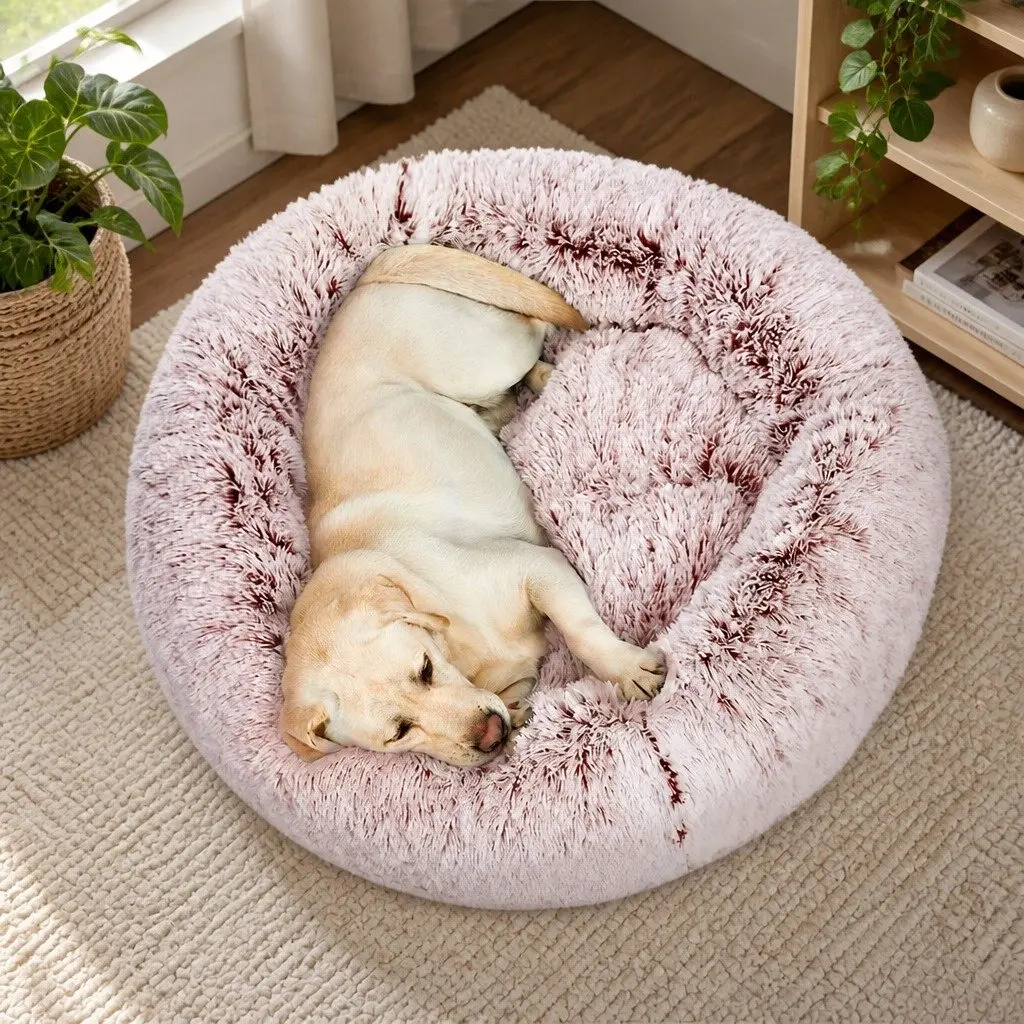 Donut-Shape Removable Cover Pet Bed Plush Large Pink