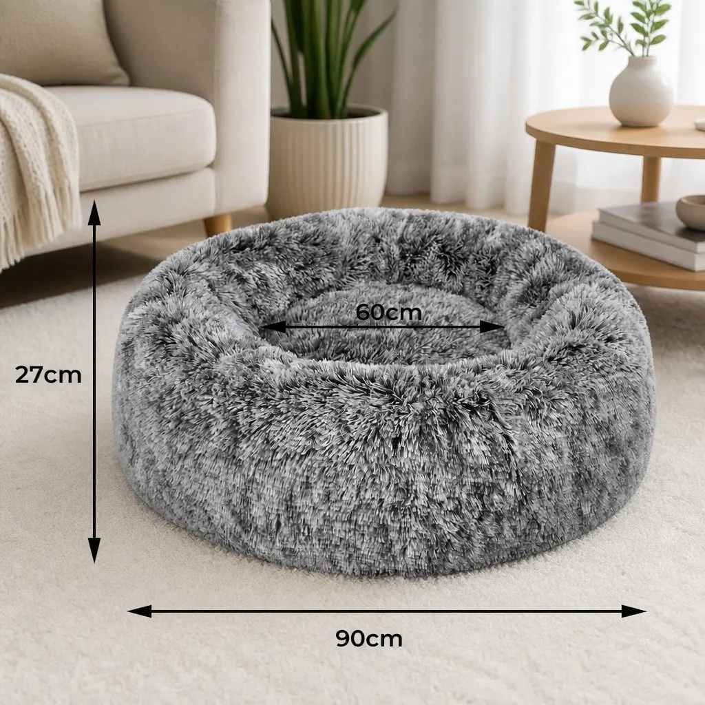 Large Donut Nest Pet Bed Calming Charcoal Plush Cushion Soft Texture Non-slip Bottom