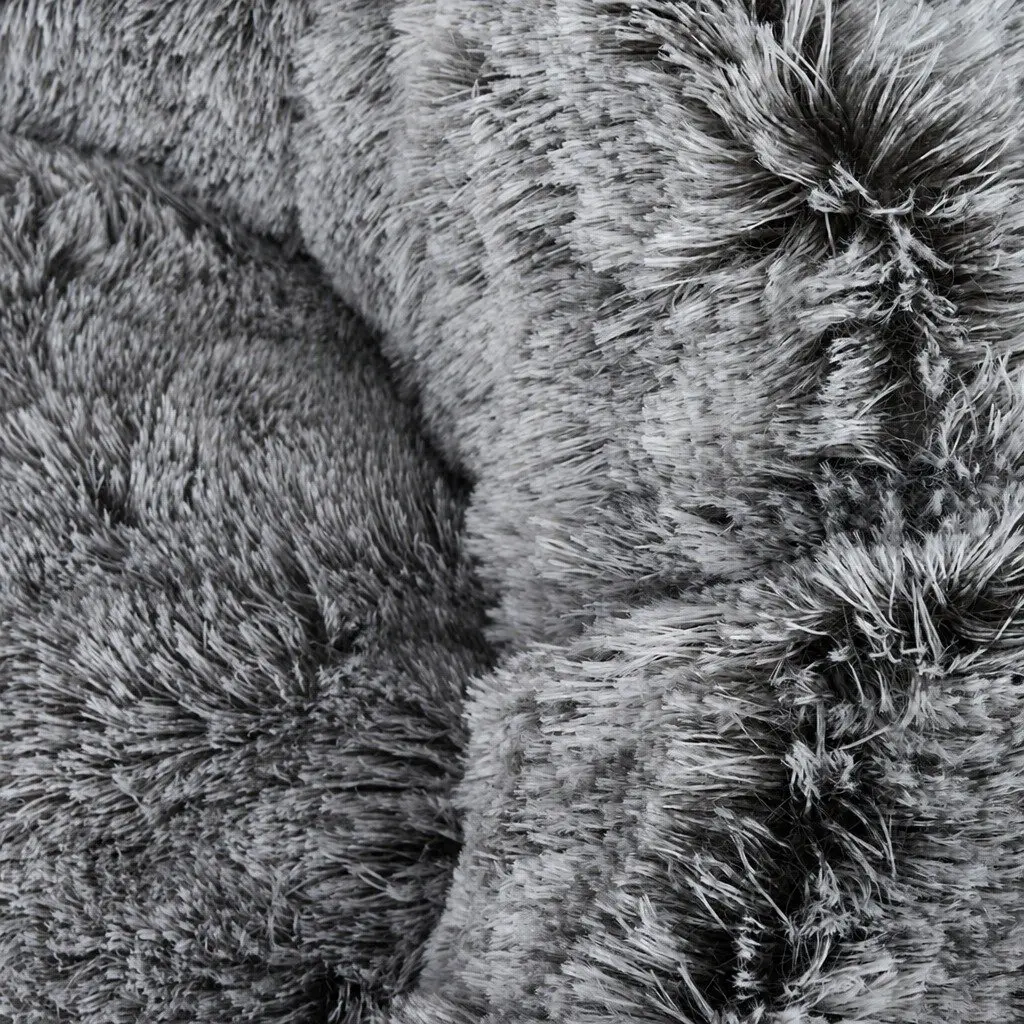 Large Donut Nest Pet Bed Calming Charcoal Plush Cushion Soft Texture Non-slip Bottom