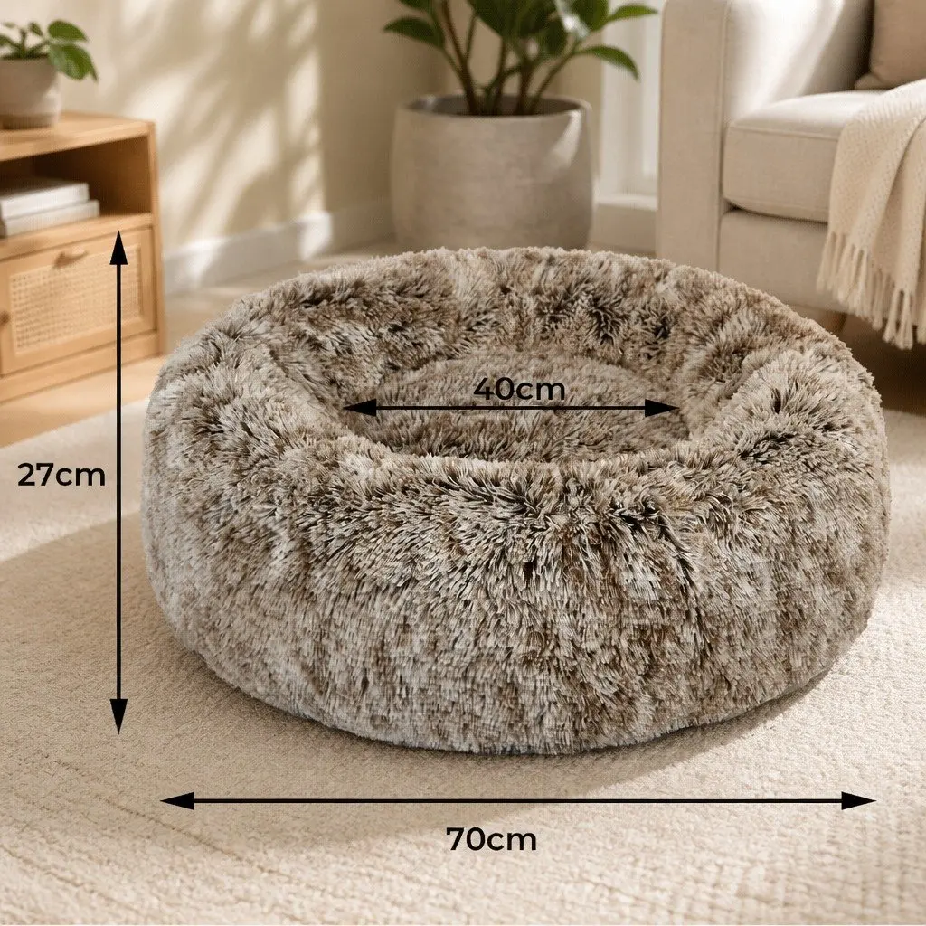 Pet Bed Cover Plush Removable Medium Donut Shape Charcoal Pink Teal