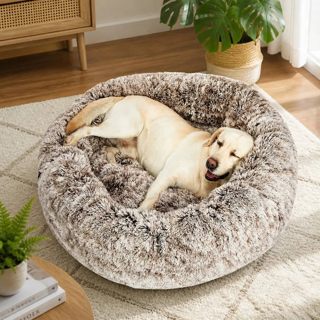 Pet Bed Cover Plush Removable Medium Donut Shape Charcoal Pink Teal