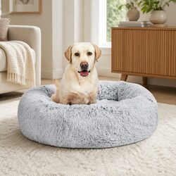 Replaceable Dog Bed Cover Medium Charcoal Donut-Shaped Pet Calming Nest Plush