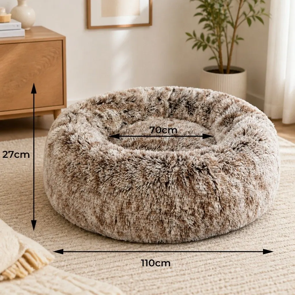 Dog Calming Bed Cover Plush X-Large Brown Removable Replacement Donut-Shaped Pet Bed Cover