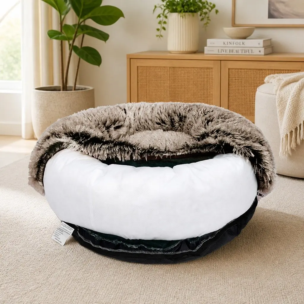 Dog Calming Bed Cover Plush X-Large Brown Removable Replacement Donut-Shaped Pet Bed Cover