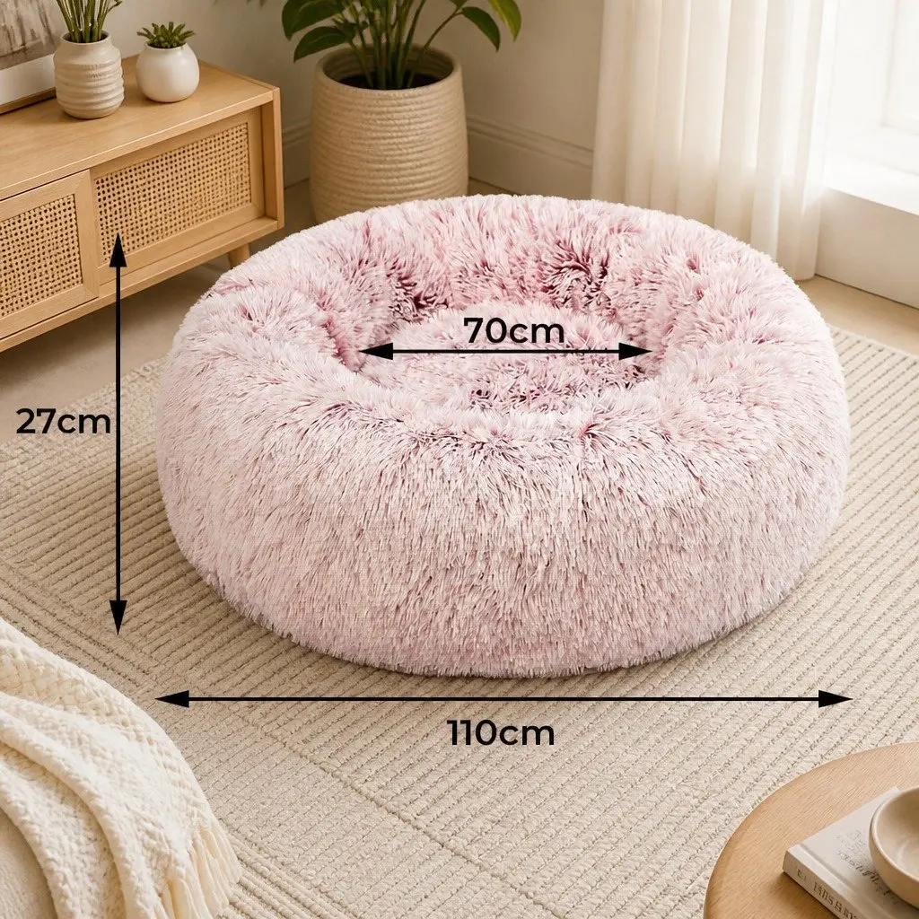 Replaceable Pet Bed Cover Plush X-Large Donut Shape Pink