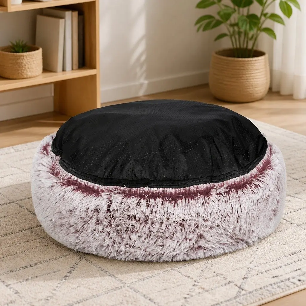 Replaceable Pet Bed Cover Plush X-Large Donut Shape Pink