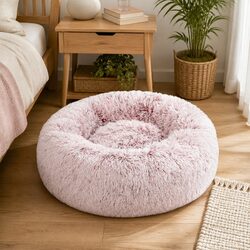 Functional XL Pink Donut Pet Bed for Home Use