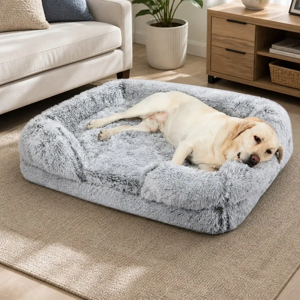 Pet Bed Orthopedic Memory Foam Large Plush Grey