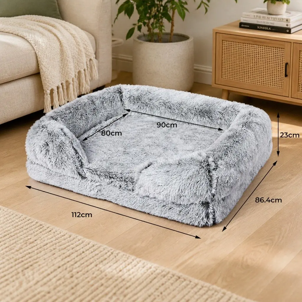 Pet Bed Orthopedic Memory Foam Large Plush Grey