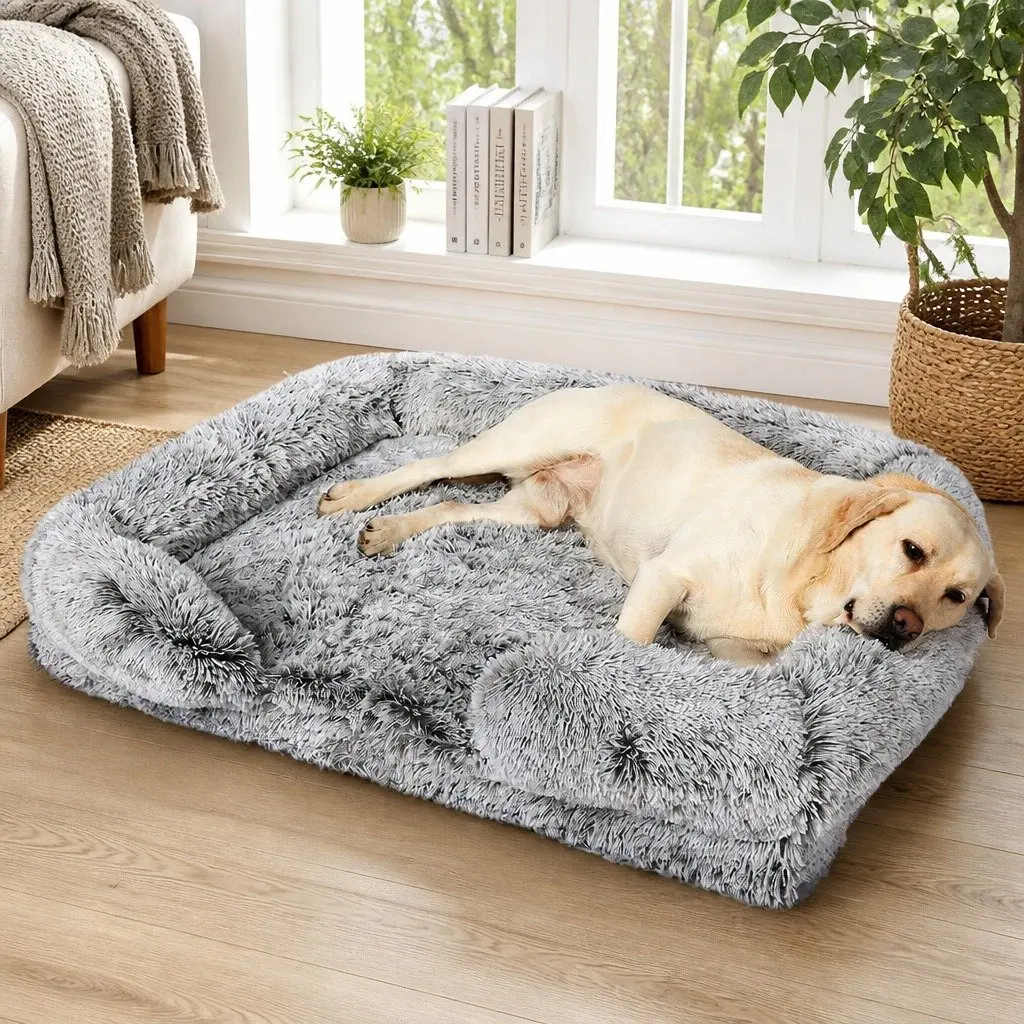 Pet Bed Orthopedic Memory Foam Large Plush Grey