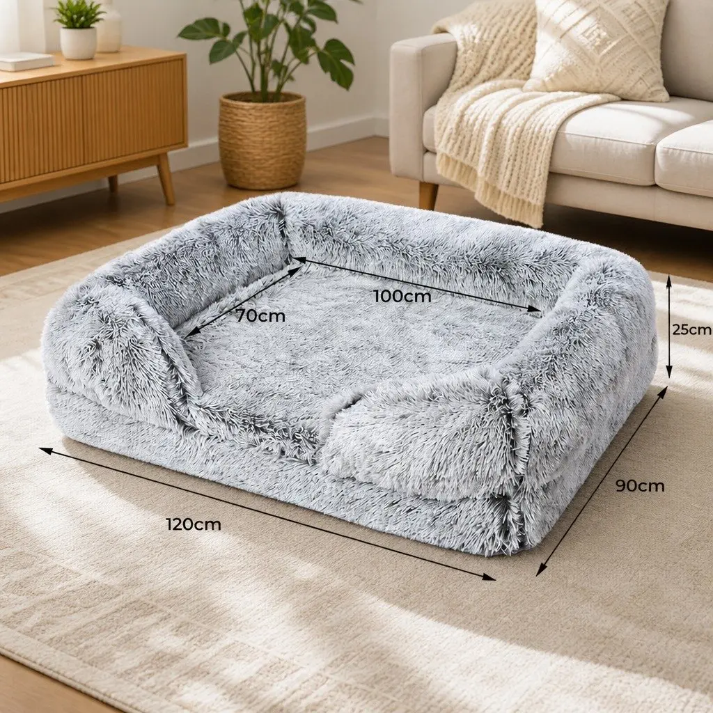Orthopedic Pet Bed Memory Foam XL Grey Supportive Bolster