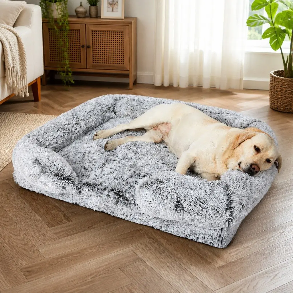 Orthopedic Pet Bed Memory Foam XL Grey Supportive Bolster