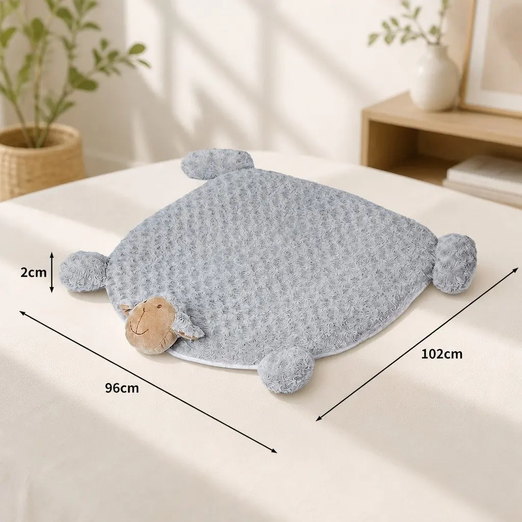 Pet Bed Memory Foam Large Grey Plush Cushion with Anti-slip Waterproof Bottom and Chewable Squeaky Toys