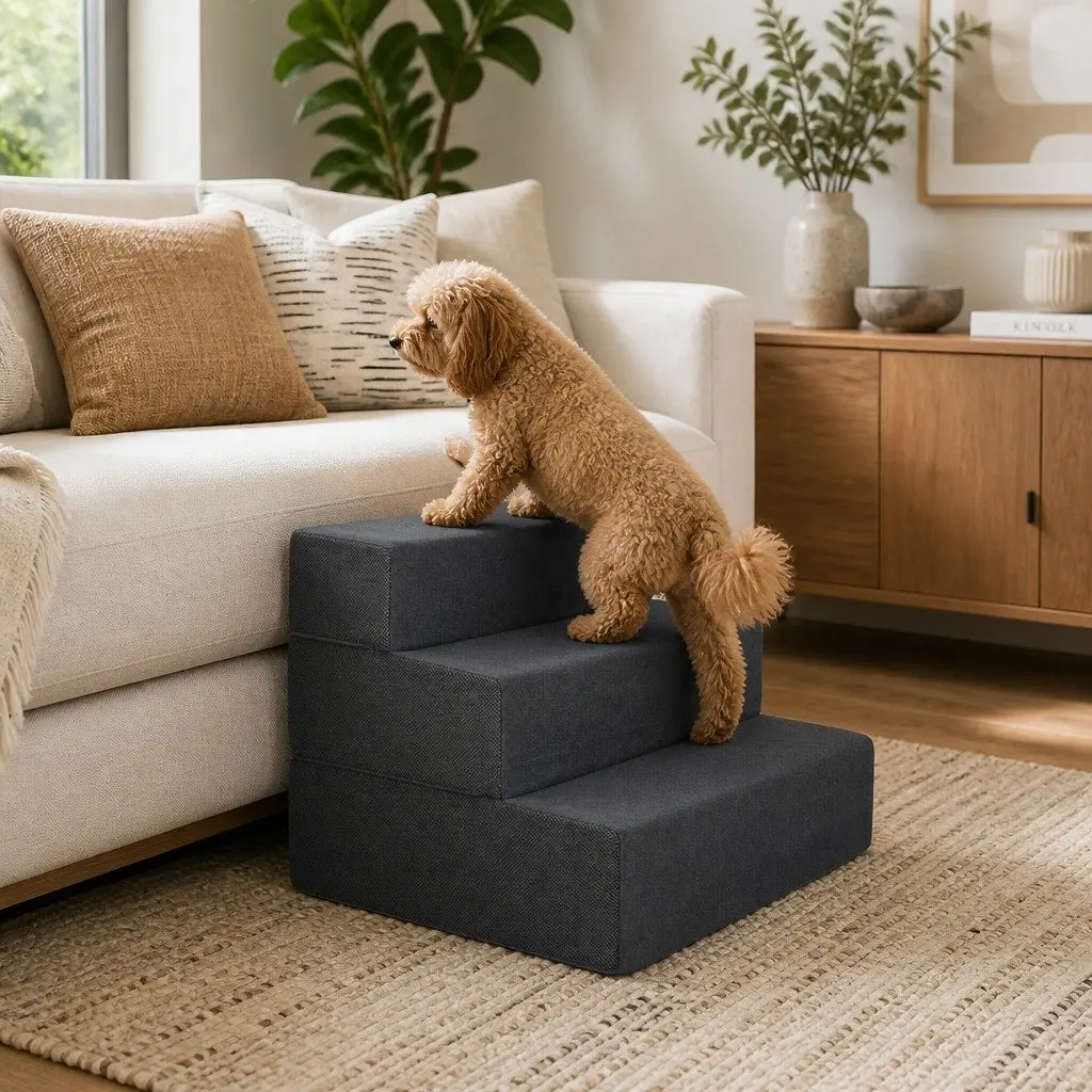 Dog Pet Stairs Foam 3 Step 4 Step Adjustable Height Grey