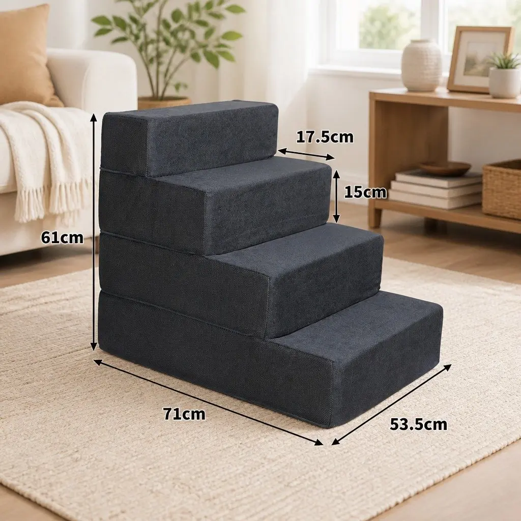 Dog Pet Stairs Foam 3 Step 4 Step Adjustable Height Grey