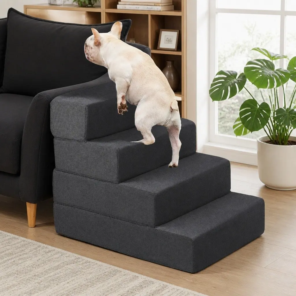 Dog Pet Stairs Foam 3 Step 4 Step Adjustable Height Grey