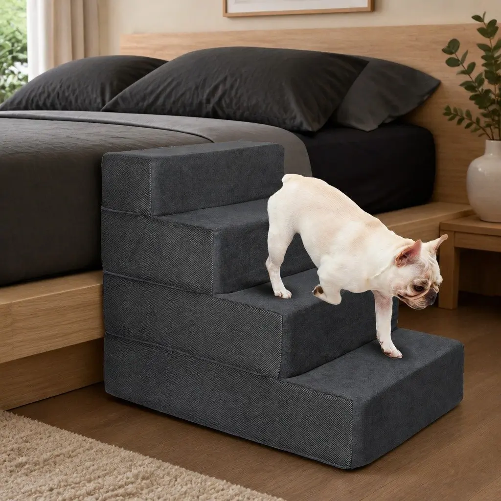 Dog Pet Stairs Foam 3 Step 4 Step Adjustable Height Grey