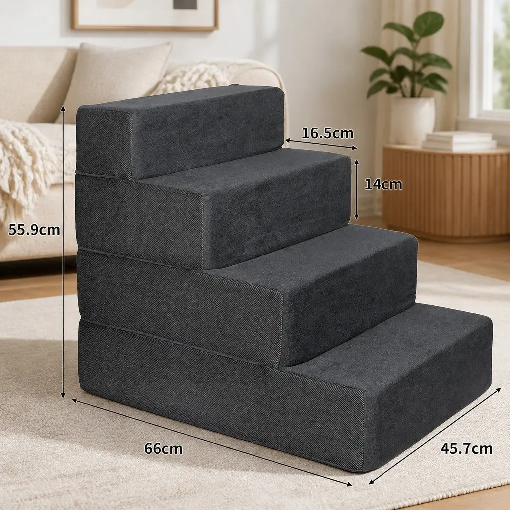 Pet Stairs Portable Adjustable Height Climbing Helper for Dogs Cats Grey
