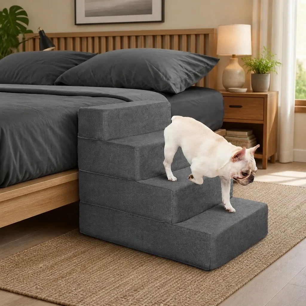 Pet Stairs Portable Adjustable Height Climbing Helper for Dogs Cats Grey